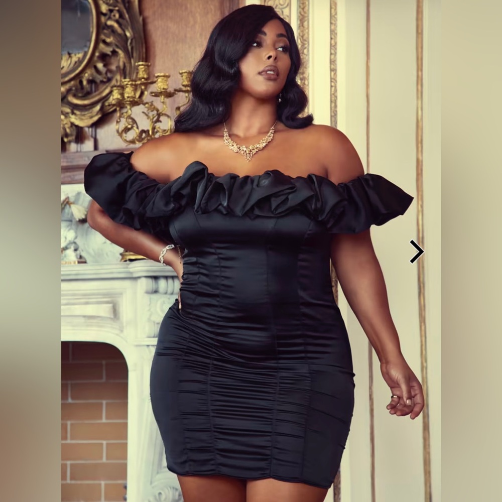 Fashion to figure satin off the shoulder ruffle mini dress nwt